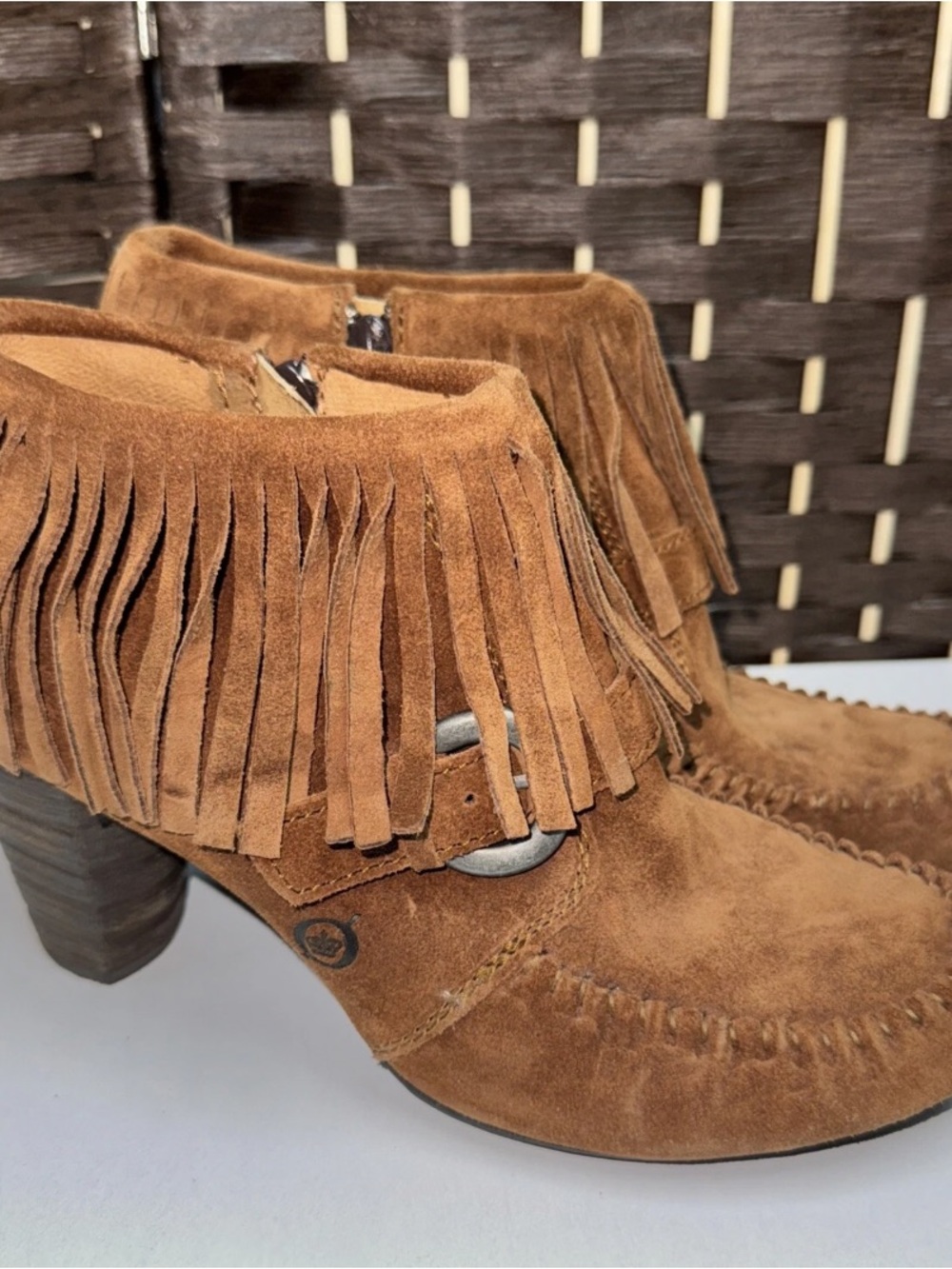 Born Brown Suede Fringe Ankle Boots